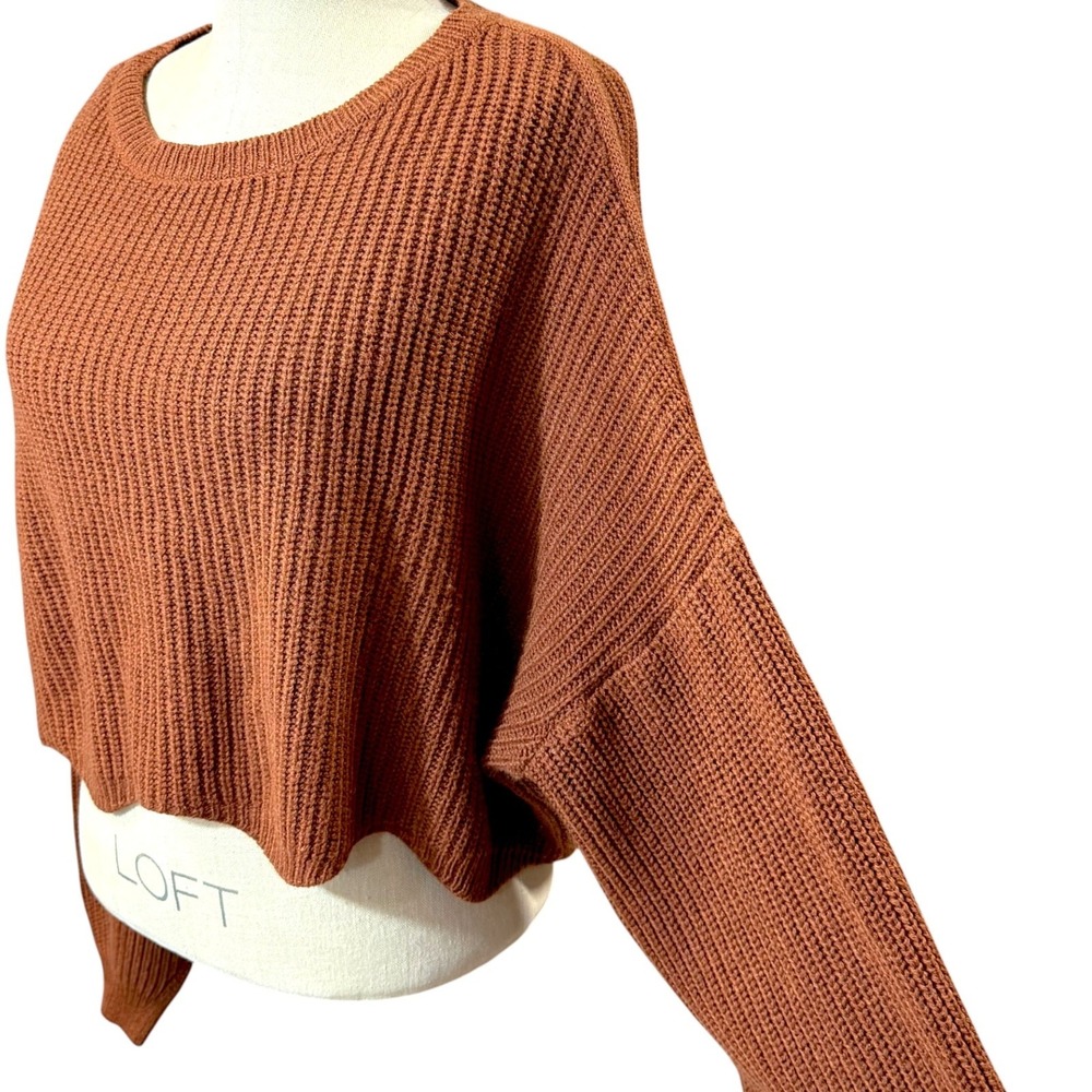 Urban Heritage‎ L Cropped Knit Sweater Rust Brown Balloon Sleeve Cozy Oversized